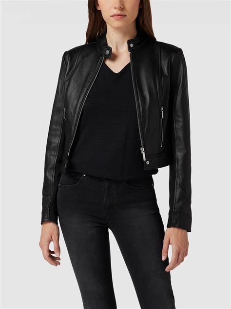 michael kors lederjacke schwarz|michael kors coats for women.